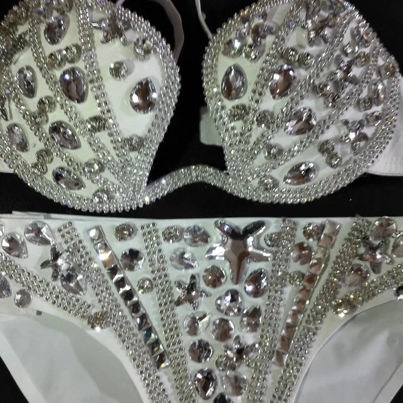 Соблазнительные стразы бикини бюстгальтер + штаны костюм джазовый танцевальный