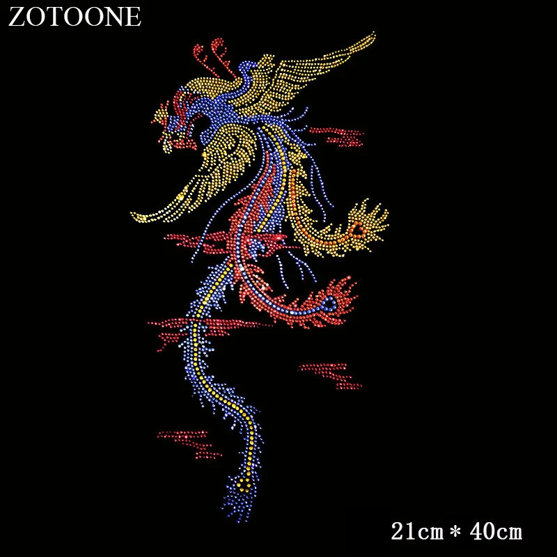 ZOTOONE Clear Super Bright A Rhinestones Hotfix Rhinestone Dragon and Phoenix Applique for Clothes Decoration Strass Crystals E | Дом и сад