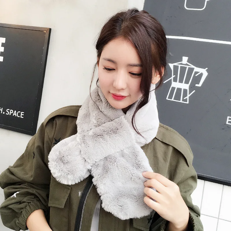 Зимний модный женский милый Повседневный однотонный шарф из искусственного меха