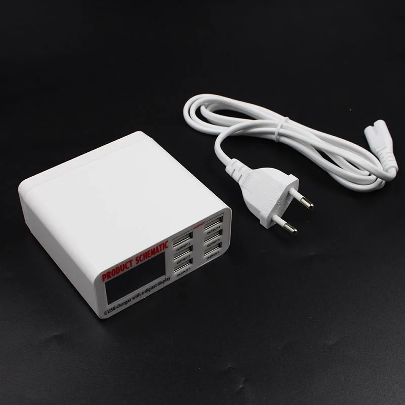 6A с ЖК-цифровым дисплеем 6 портов USB зарядное устройство Быстрая зарядка Смарт Зарядная Станция Адаптер для смартфона планшета ПК - Тип штекера: Европейский Союз (ЕС)