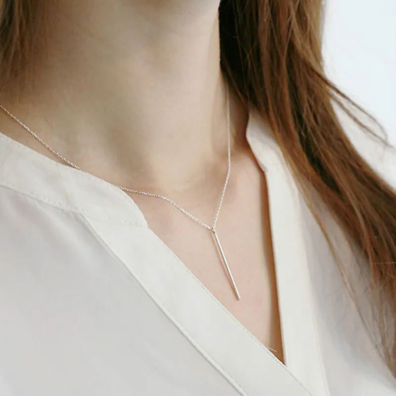 

Flyleaf 925 Sterling Silver Geometric Long Strip Necklaces & Pendants For Women Simple Fashion Lady Jewelry