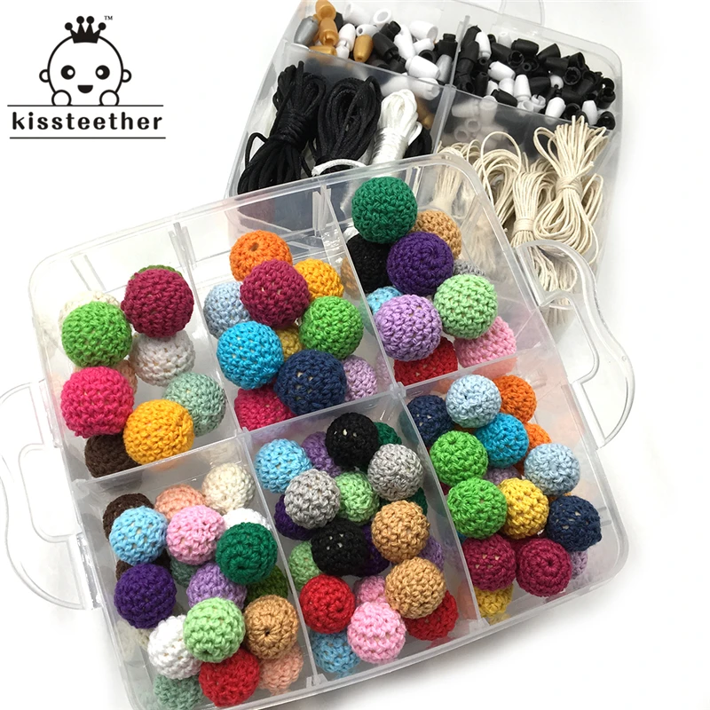 

2 Box Blending Mixed Colour Breakaway Safety Clasp Crochet Wooden Beads For Baby Necklace Accessories DIY Baby Teether Toys Set