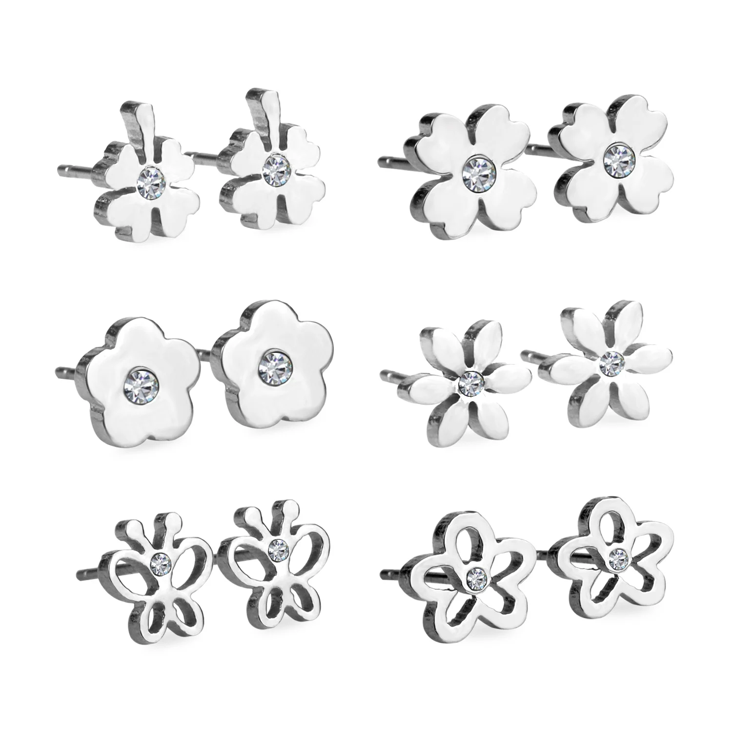 Комплект серег гвоздиков из нержавеющей стали с фианитом|fashion stud earrings|stud
