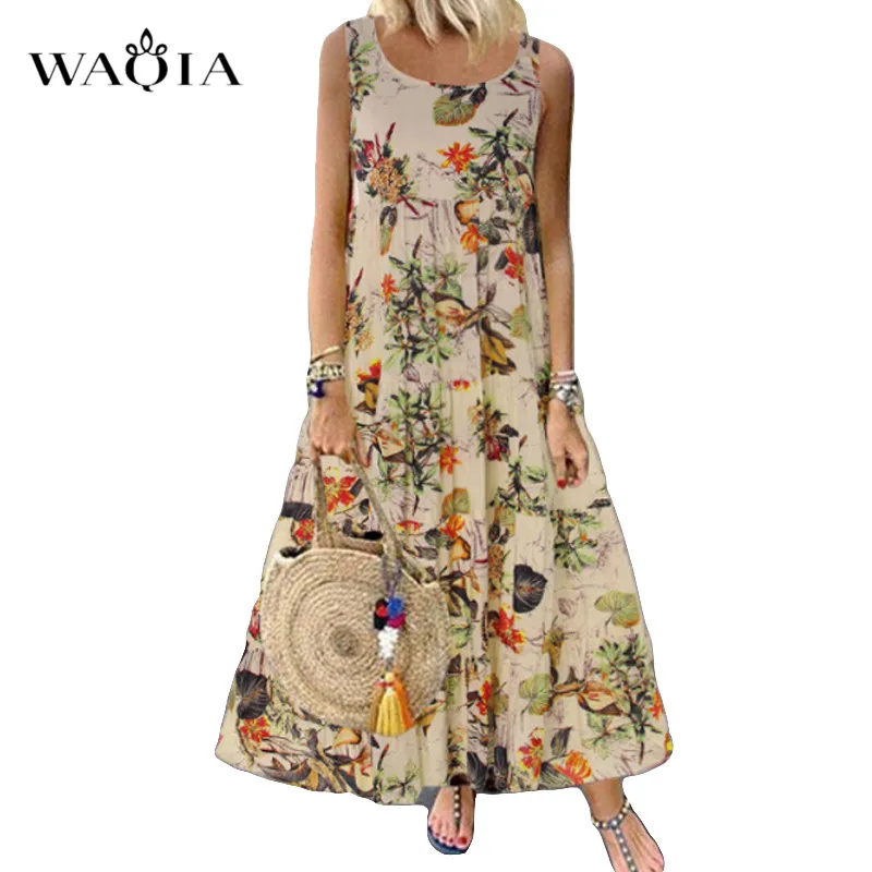 Платья женские большие размеры Лето 2019 Boho Винтаж Цветочный Принт Длинное Макси