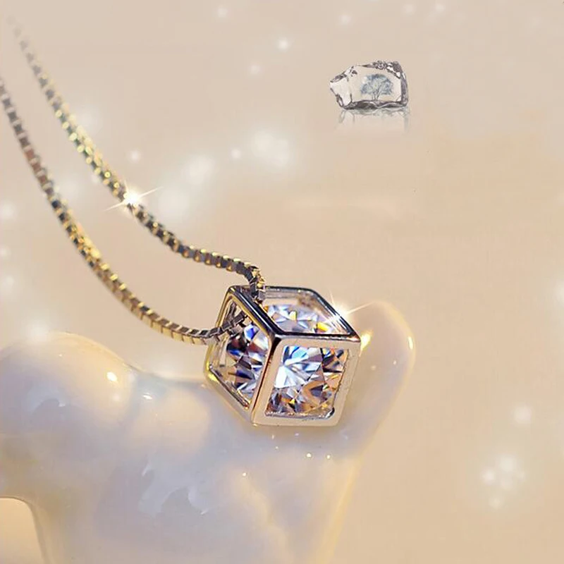 Creative Women Fashion White Gold Plated Necklace Ladies Popular Style Square Love Box Pendant | Украшения и аксессуары