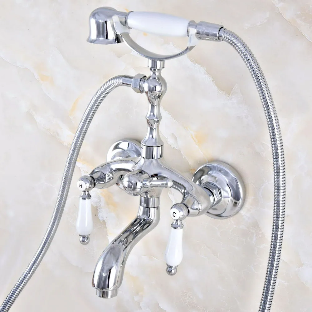 Полированный хромированный латунный смеситель с двойными керамическими ручками