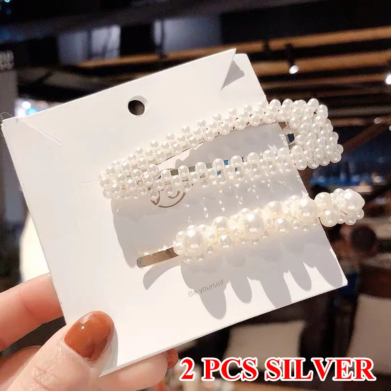 M13-2pcs Silver Заколки ручной работы из 2 предметов с искусственным жемчугом, заколка для волос, Серебряное золото, большая расческа, заколки для волос, аксессуары для волос, японская заколка для волос, головной убор - Окраска металла: M13-2pcs Silver