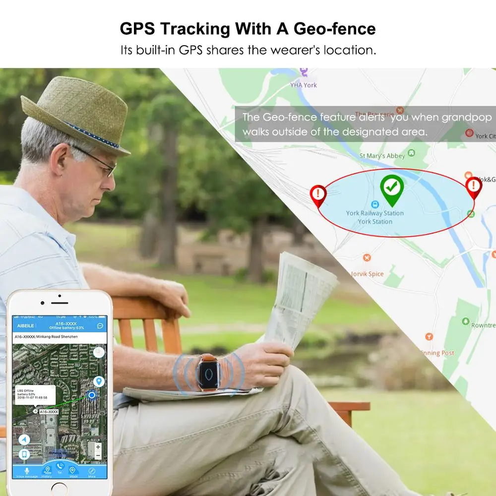 Персональный gps трекер A16 уход за пожилыми людьми поддерживает частоты сердечных