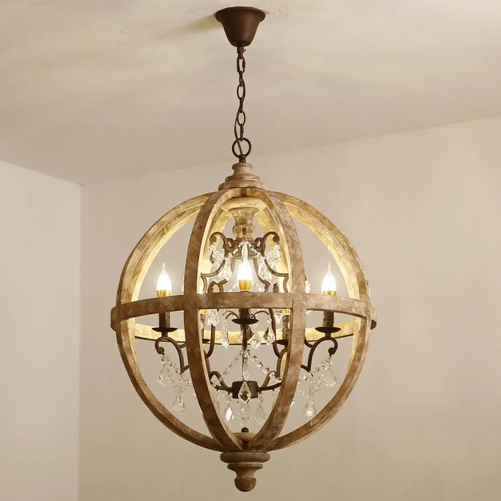 ECOLIGHT Vintage Chandelier Lighting K9 Crystal Decor Wood Retro Lamp for Coffee Bar Dining Room E12/E14 | Освещение