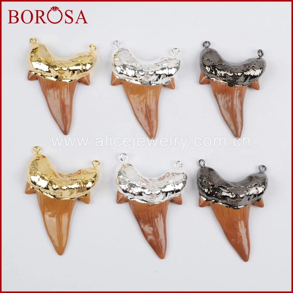 BOROSA Высокое качество 1 шт Акула зубы Eletroplated коричневая Смола разъем Druzy кулон для