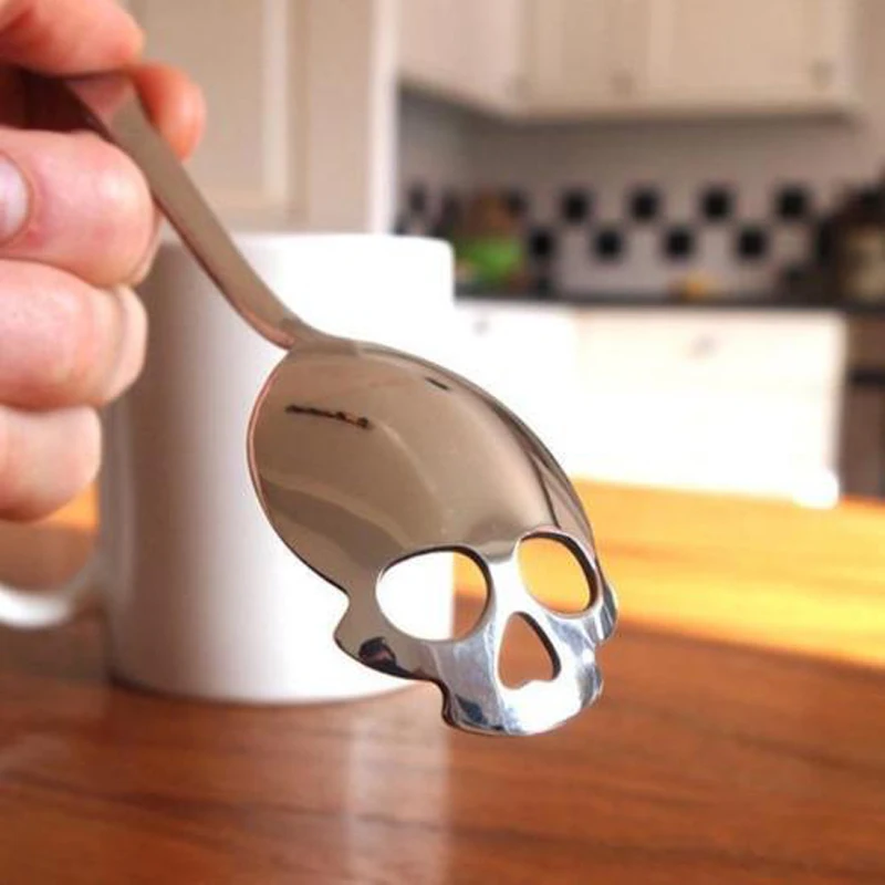 

Novelty Fashion Stainless Steel Skull Shape Soup Coffee Sugar Tea Spoon Dessert Gothic Funny Gift