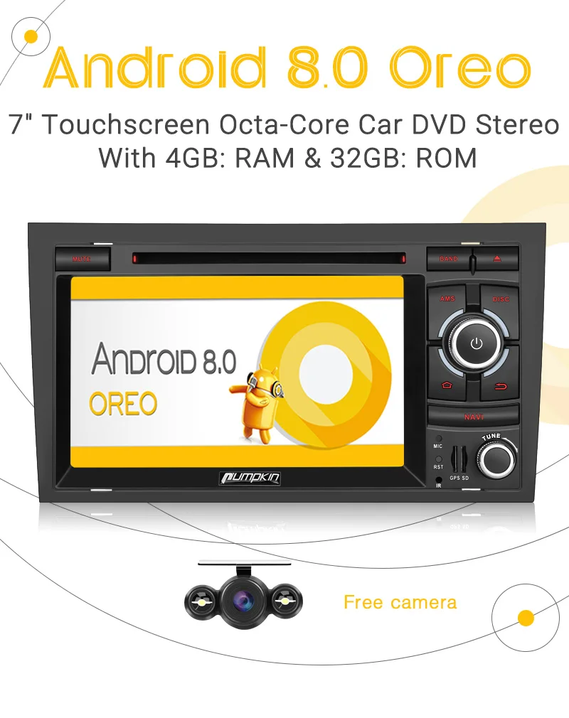Pumpkin 2 Din 7'ɺndroid 8 0 автомобильный стерео для Audi A4 2003-2008 Восьмиядерный GPS