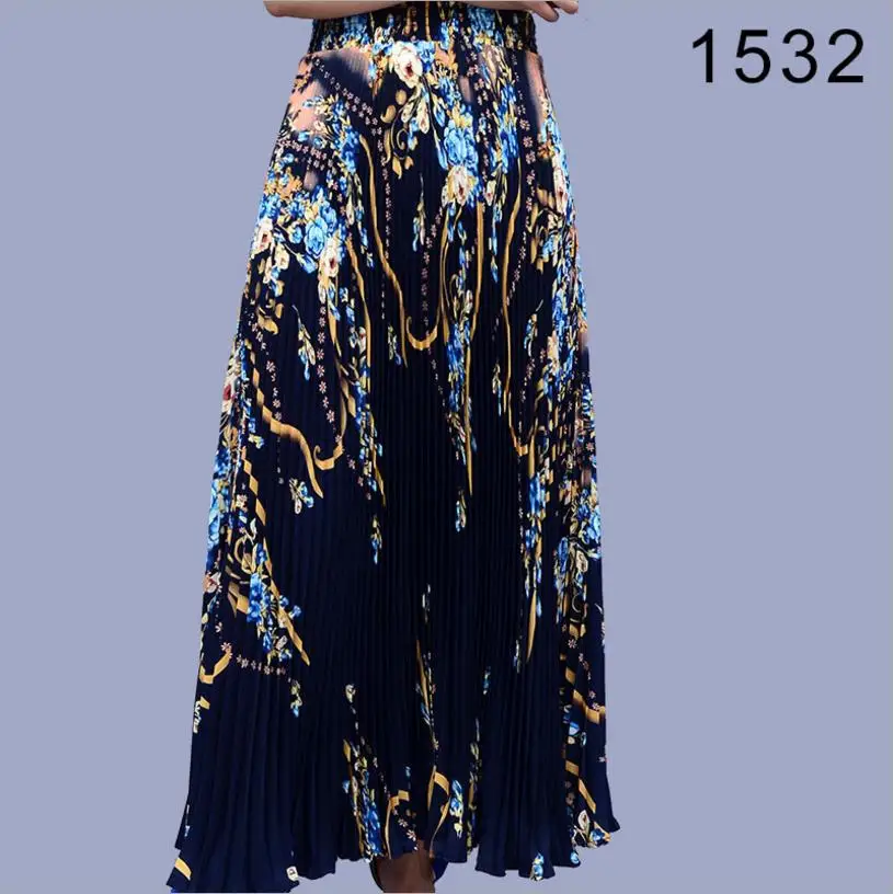 

2018 summer fashion Long Princess Women print Chiffon Pleated Skirt Vintage High Waist large plue Bottom casual Femme Skirt L976