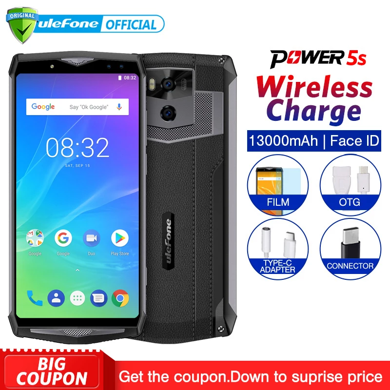 Ulefone мощность 5S 13000 мАч Мобильный телефон Android 8 1 6 0 &quotFHD MTK6763 Octa Core 4 Гб + 64 21MP уход за