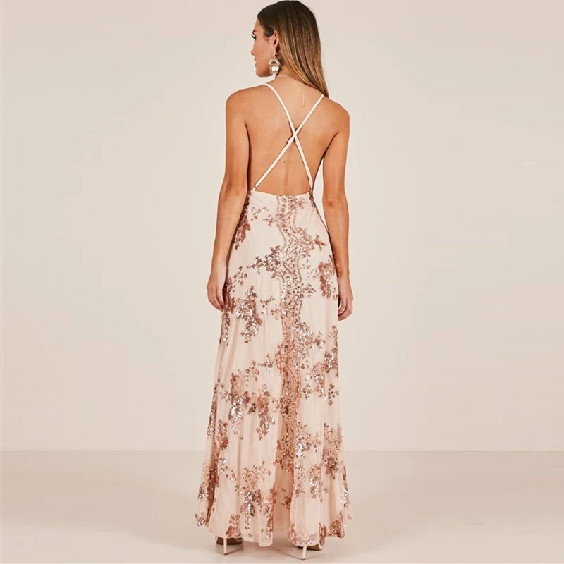 Модное Вечернее платье макси на бретельках с глубоким V-образным вырезом