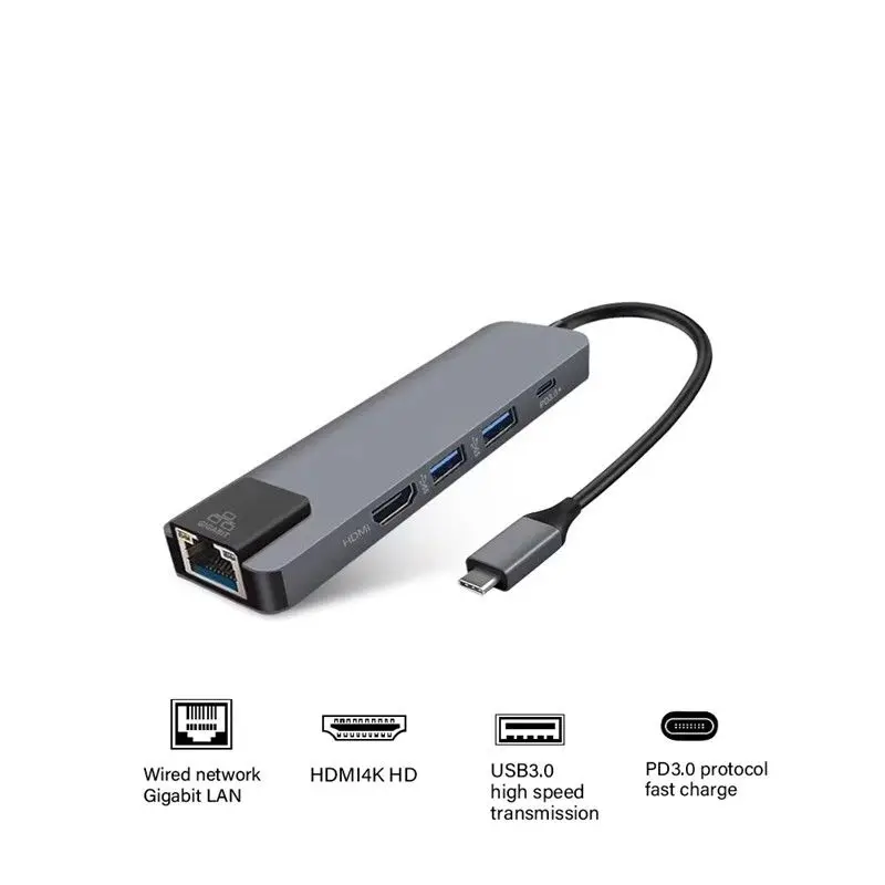 5 в 1 концентратор USB Type C Hdmi 4K для Gigabit Ethernet Rj45 Lan адаптер Mac book Pro Thunderbolt 3 USB-C зарядное