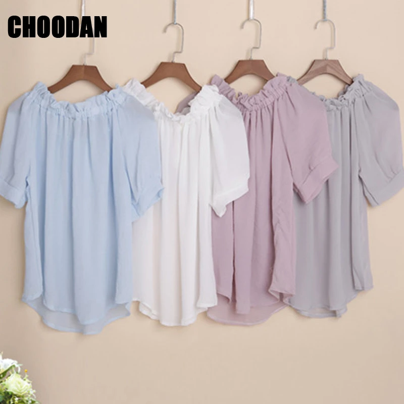 Женская шифоновая блузка с оборками топы вырезом лодочкой Новинка лета 2018