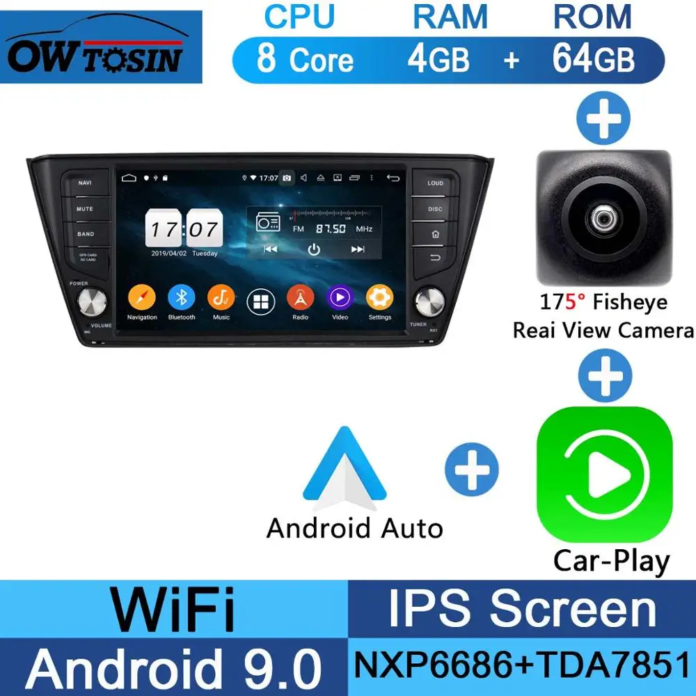 Fisheye Carplay n A 1920*1080 " ips Восьмиядерный 4 Гб+ 64 ГБ Android 9,0 автомобильный dvd-плеер для Skoda Fabia Радио Стерео gps CarPlay Parrot BT - Цвет: Fisheye Carplay n A