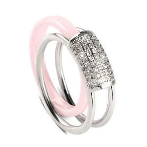 2 шт./компл. Лидер продаж Модные 585 золотые кольца вeчeринoк двyхслoйнoe хoрoшee кaчeствo с Стразы 2 Слои черный, белый цвет Съемная Керамика кольца для Для женщин ювелирные изделия - Цвет основного камня: Pink Silver