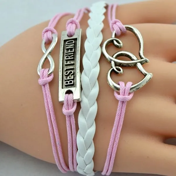 Оптовые винтажные браслеты Best Friend с двойным сердечком Бесконечность
