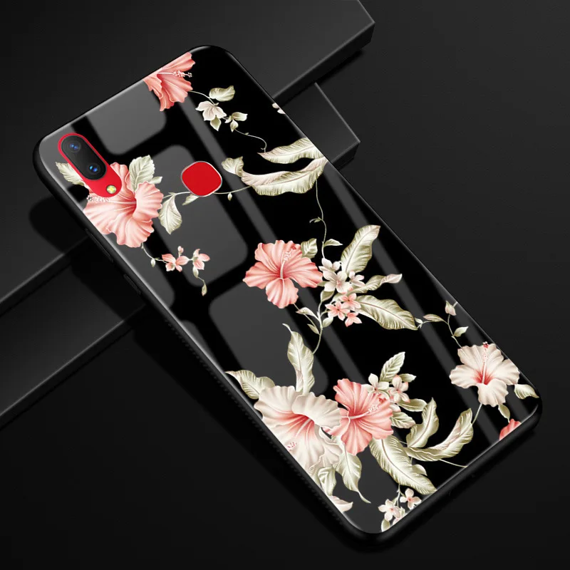 Чехол для Vivo Y91, Y95, закаленное стекло, чехол с рисунком, черный, TPU, бампер, чехол для Vivo Y95, Vivo Y91, чехол для телефона, стекло, Y 91