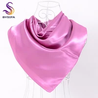 bysifa ladies plain silk scarves trendy fashion accessories spring autumn women decorative head scarves new purple pink scarves