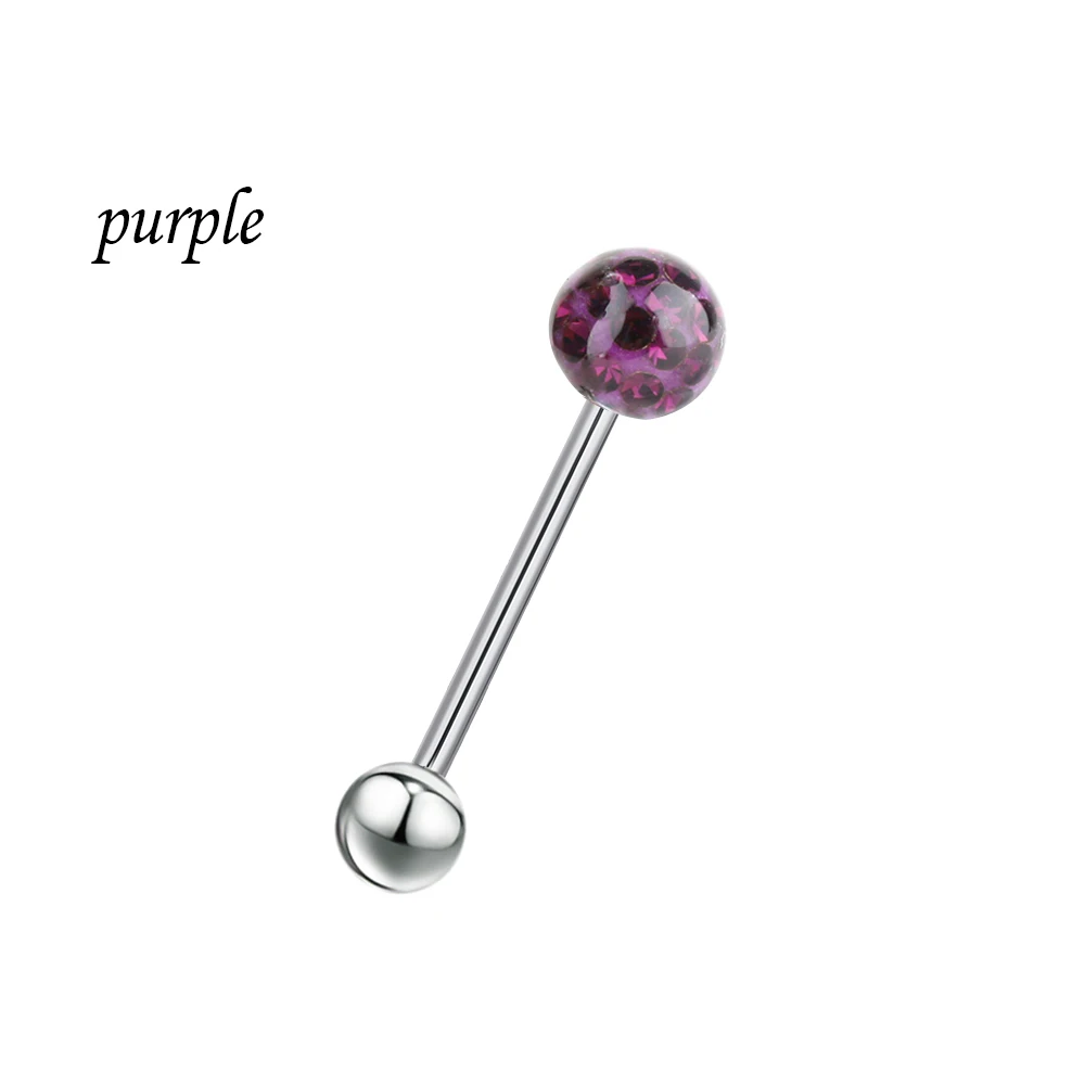 purple Jewelry Высококачественные ювелирные изделия, новая мода, хирургические Стальные Шпильки для тела, чешский хрустальный шар, штанга, кольцо для языка, пирсинг, булавка, кольцо для губ - Окраска металла: purple Jewelry