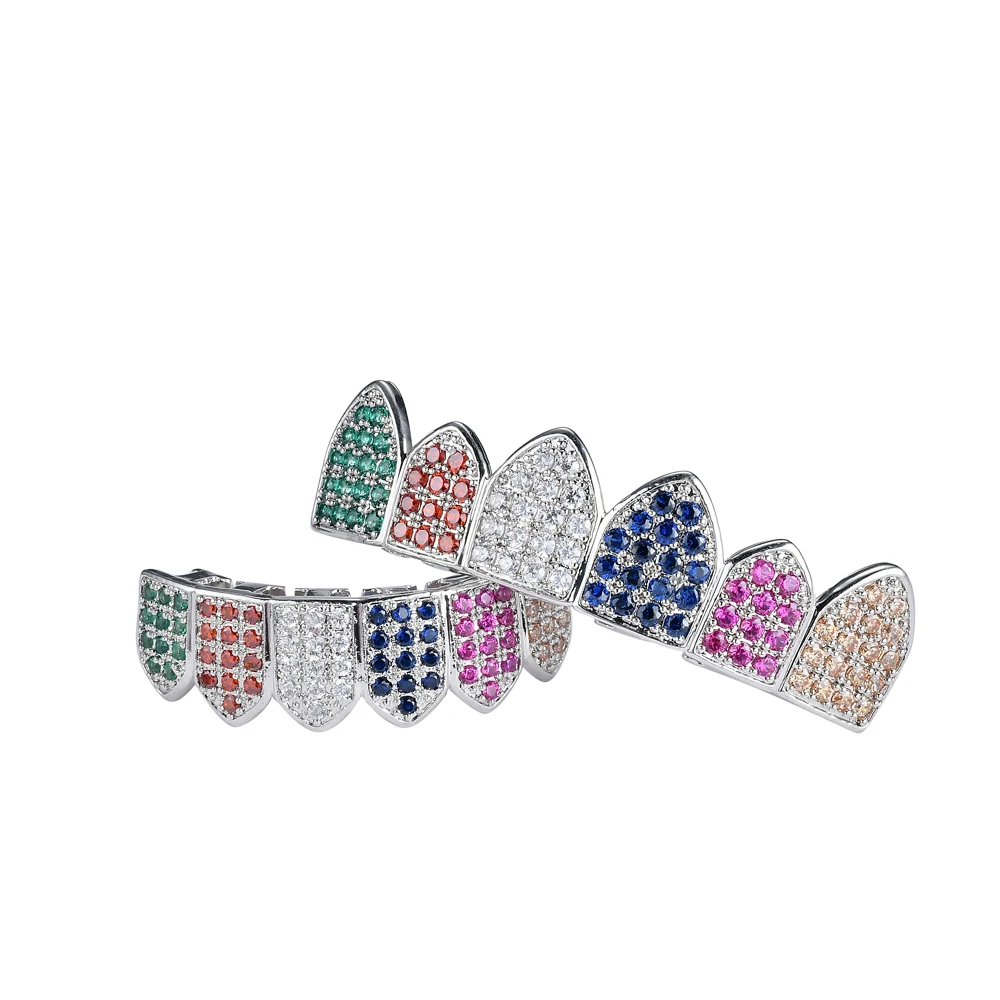 

MATHALLA Mix Color Hiphop Colored AAA Cuban Zircon Stone Gold Dental Grillz Grills