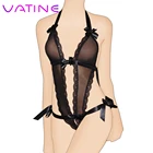 Комбинезон кружевной с V-образным вырезом, прозрачная Пижама