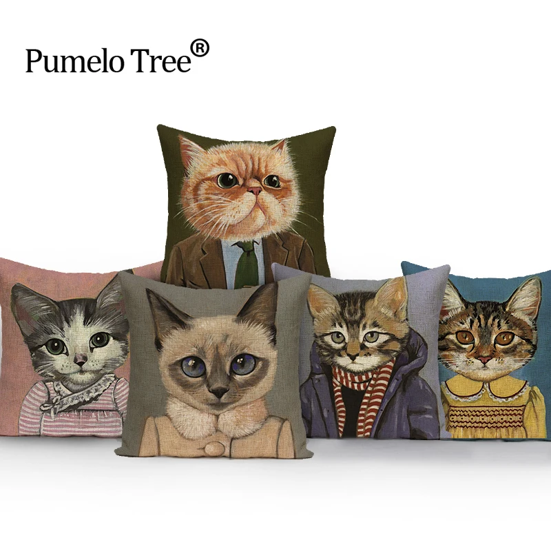 

Винтажная Подушка Mr. cat с принтом животных, 45*45 см, декоративные подушки, Прямая поставка, льняные подушки, домашний декор, автомобильное сиде...