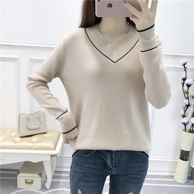 2018 New Women Sweaters And Pullovers Autumn Winter Long Sleeve V-neck Pullover Female Casual Knitted Sweater Pull Femme | Женская