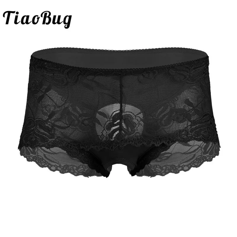 TiaoBug мужские трусы с вырезами, прозрачные кружевные эластичные трусы с открытой промежностью, сексуальные трусы для геев