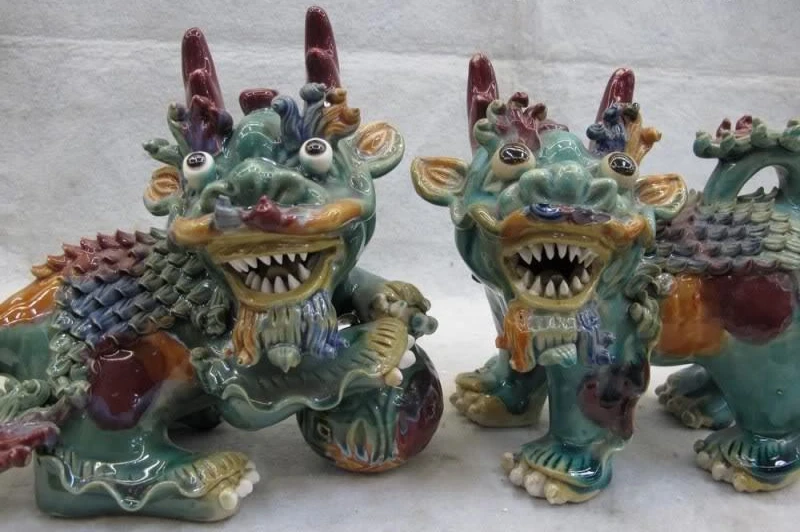 8 Китайская керамика фарфор WuCai фэн шуй злой Кирин кьлин Фо Собака Лев Пара | Дом и