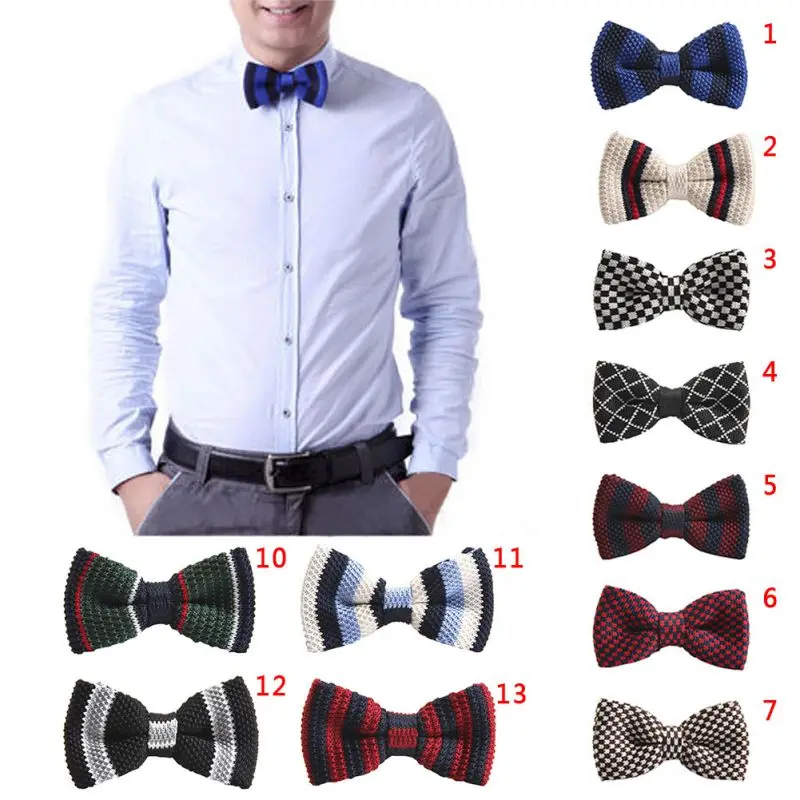 Новое поступление мужской галстук-бабочка в полоску вязанный предварительно