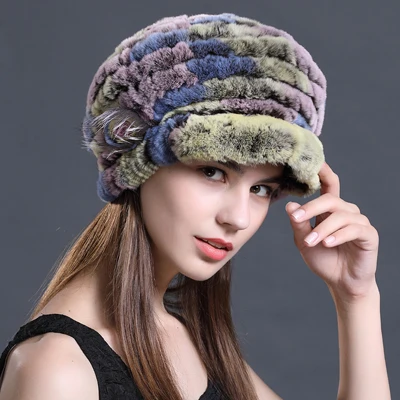Color 11 Настоящий мех кролика шапки козырьки для русской девочки меховые шапки для женщин Зимний берет натуральная шапка из меха кролика рекс для женщин - Цвет: Color 11