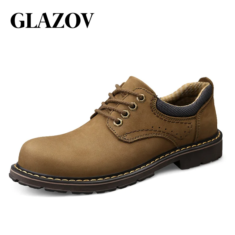 Khaki GLAZOV/брендовая модная демисезонная дышащая рабочая обувь; Высококачественная обувь из натуральной кожи; мужские оксфорды на шнуровке; мужская обувь - Цвет: Khaki