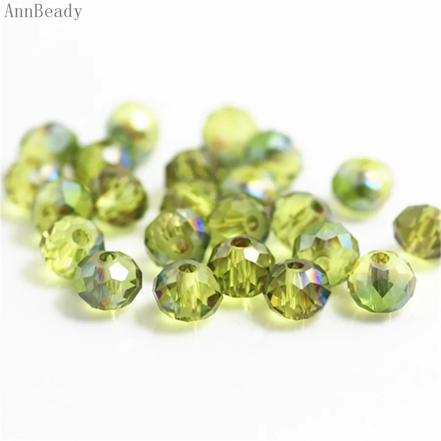 yellow rose green AnnBeady, одноцветные красные, серебристые, 4x6 мм, 50 шт., австрийские граненые стеклянные бусины Rondelle, бусины для изготовления ювелирных изделий - Цвет: yellow rose green