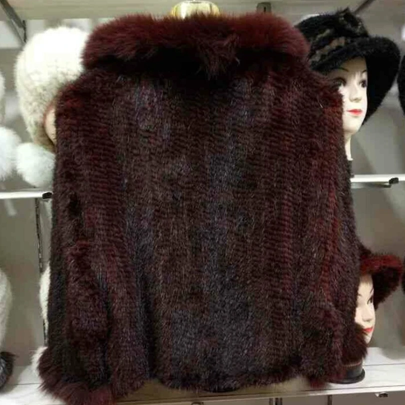 Женские зимние пальто из натурального меха норки Шали с воротником лисьего