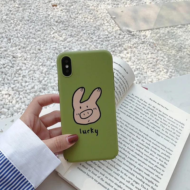 cartoon Lucky Pig Animal Case For iPhone 7 8 Plus Shockproof Hard Matte X XS Max XR 6s PC Phone Cover Funda |