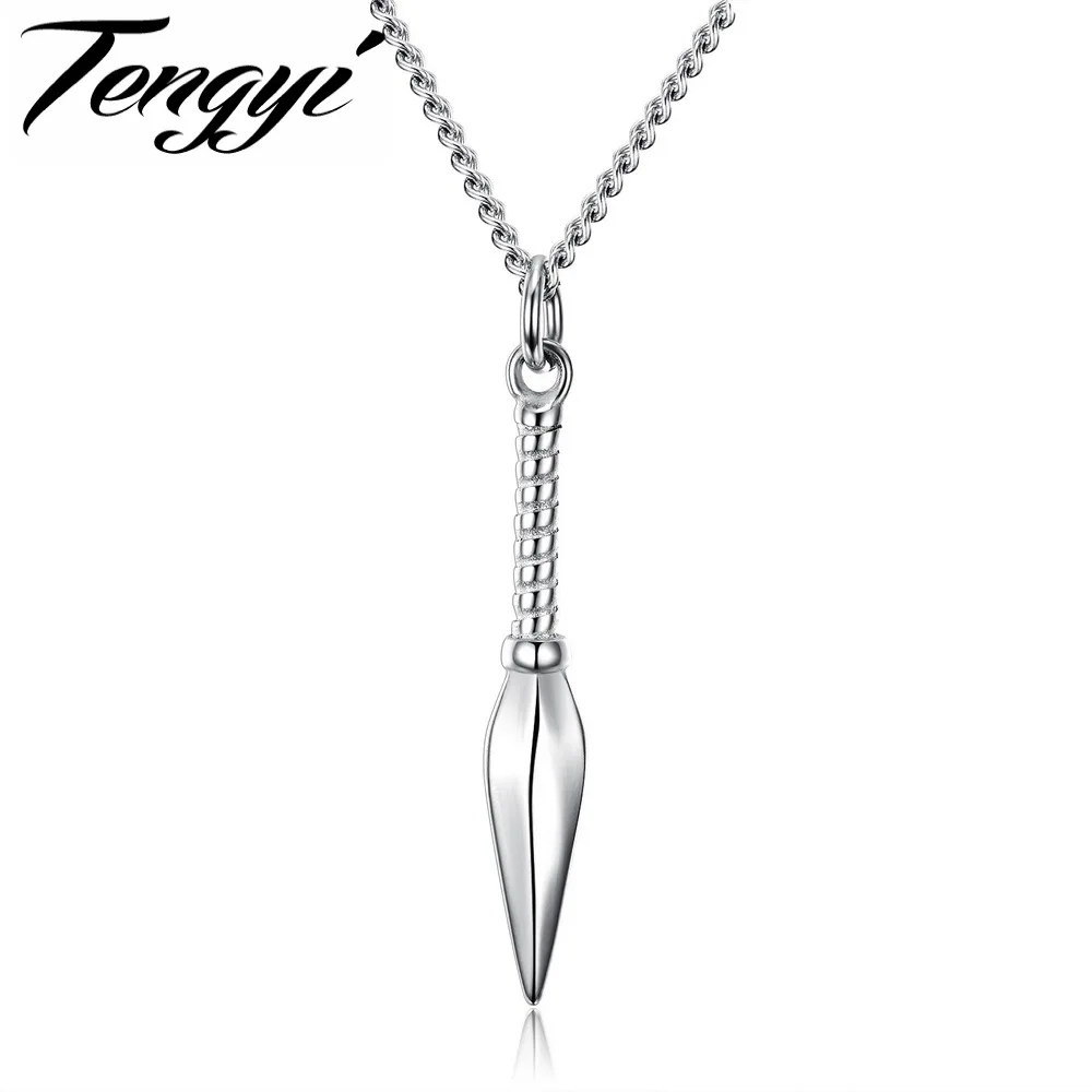 TengYi Punk Ninja Spear Pendant Necklaces For Man Fashion Black/Steel/Gold Color Mini Dagger Men Jewelry Necklace Gifts TY1156 | Украшения