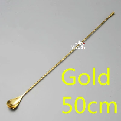 Gold 50cm 12 шт., нержавеющая сталь, Коктейльная барная ложка, спиральный узор, бар, чайная ложка для перемешивания, ложка, барный инструмент, барные наборы - Цвет: Gold 50cm