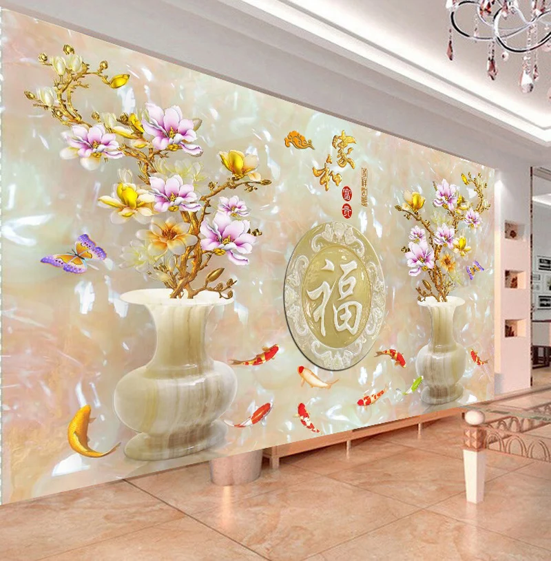 DIY Diamond Embroidery Round Magnolia flower nine fish Full rhinestone 5D painting cross stitch needlework | Дом и сад