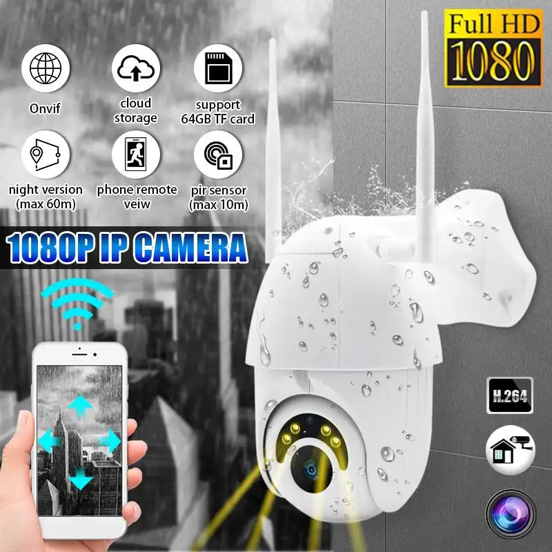 ZOOM HD 1080P wifi Беспроводная ip-камера для наружного наблюдения, PTZ скоростная купольная камера видеонаблюдения 60 м P65 с разъемом кабеля