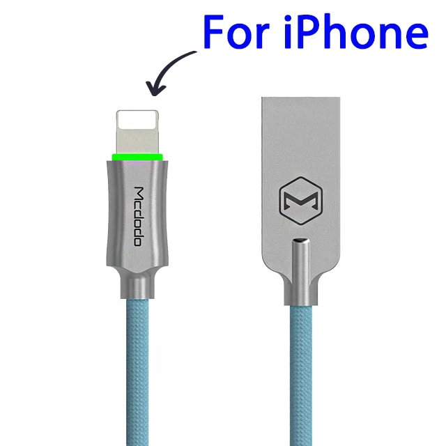 IOS Blue Mcdodo USB кабель для lightning iPhone XS Max XR 8 7 Micro usb type C кабель для передачи данных Быстрая зарядка для samsung huawei автоматическое отключение - Цвет: IOS Blue