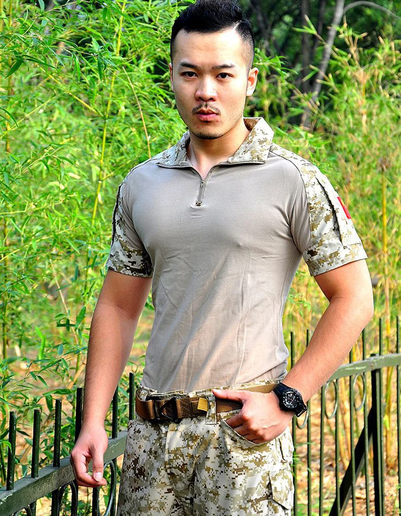 Мужская камуфляжная футболка с коротким рукавом армейская Боевая тактическая