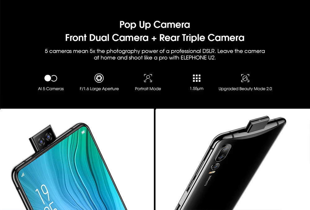 Elephone U2 6,2" FHD+ экран Face ID 6 ГБ+ 128G мобильный телефон Android 9,0 MT6771T Восьмиядерный 4G LTE смартфон