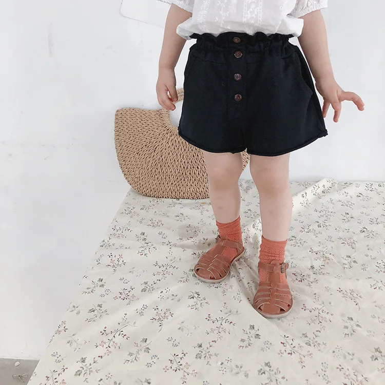 Детские летние хлопковые повседневные шорты в Корейском стиле однотонные для