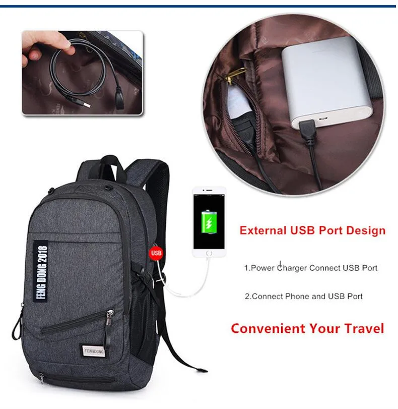 FengDong школьные сумки для мальчиков черный usb рюкзак Детские рюкзаки