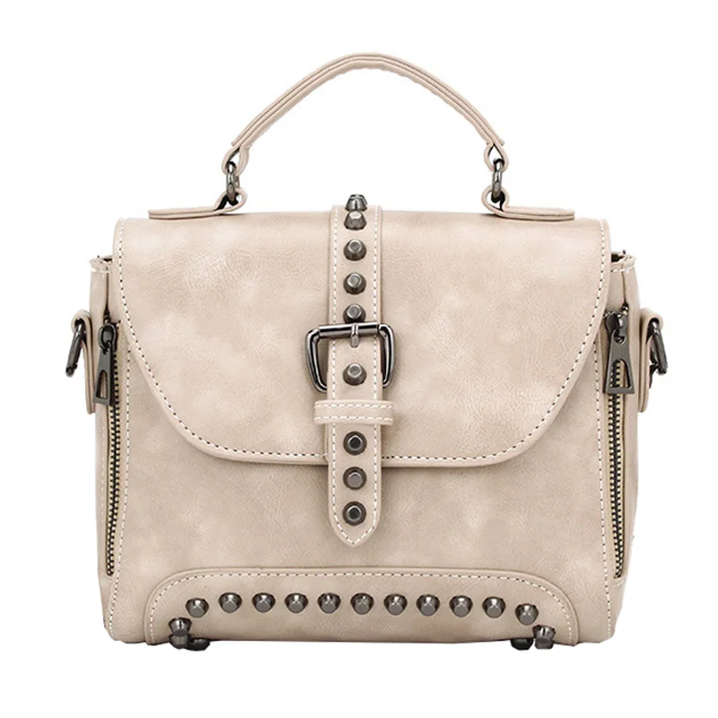 Beige Rivet Bag Сумки через плечо для женщин, сумки-мессенджеры, винтажные сумки для женщин, известный бренд, заклепки, маленькая сумка через плечо, Дизайнерские повседневные женские сумки - Цвет: Beige Rivet Bag