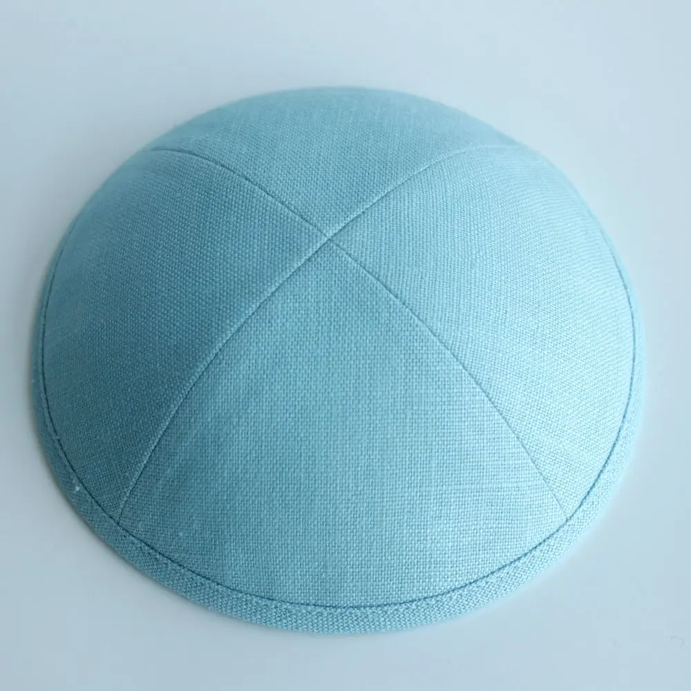 Светло голубой льняной kippot еврейский Yarmulke Kippah Kippot 17 см колпачки черепа для